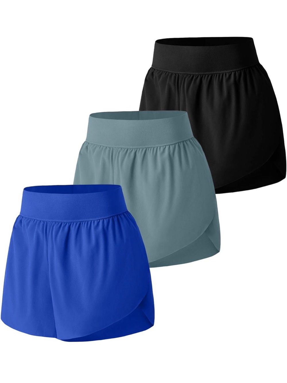 Women’s 3-Pack Athletic Shorts High Dolphin Hem – Blue, Gray, Black